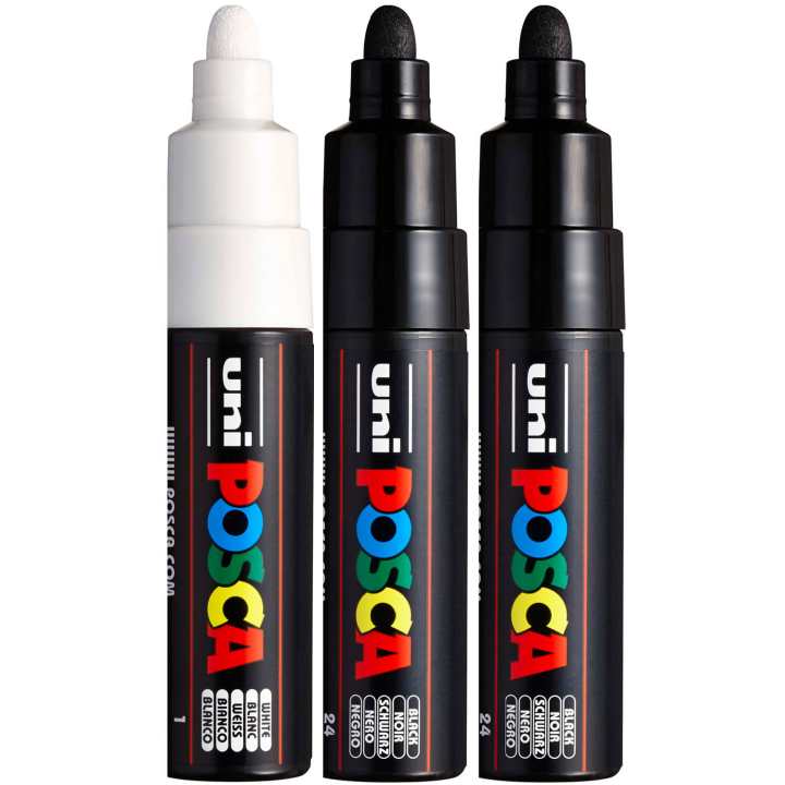 PC-7M Black/White 3-set i gruppen Penner / Kunstnerpenner / Illustrasjonmarkers hos Pen Store (poscaPC7M_set)