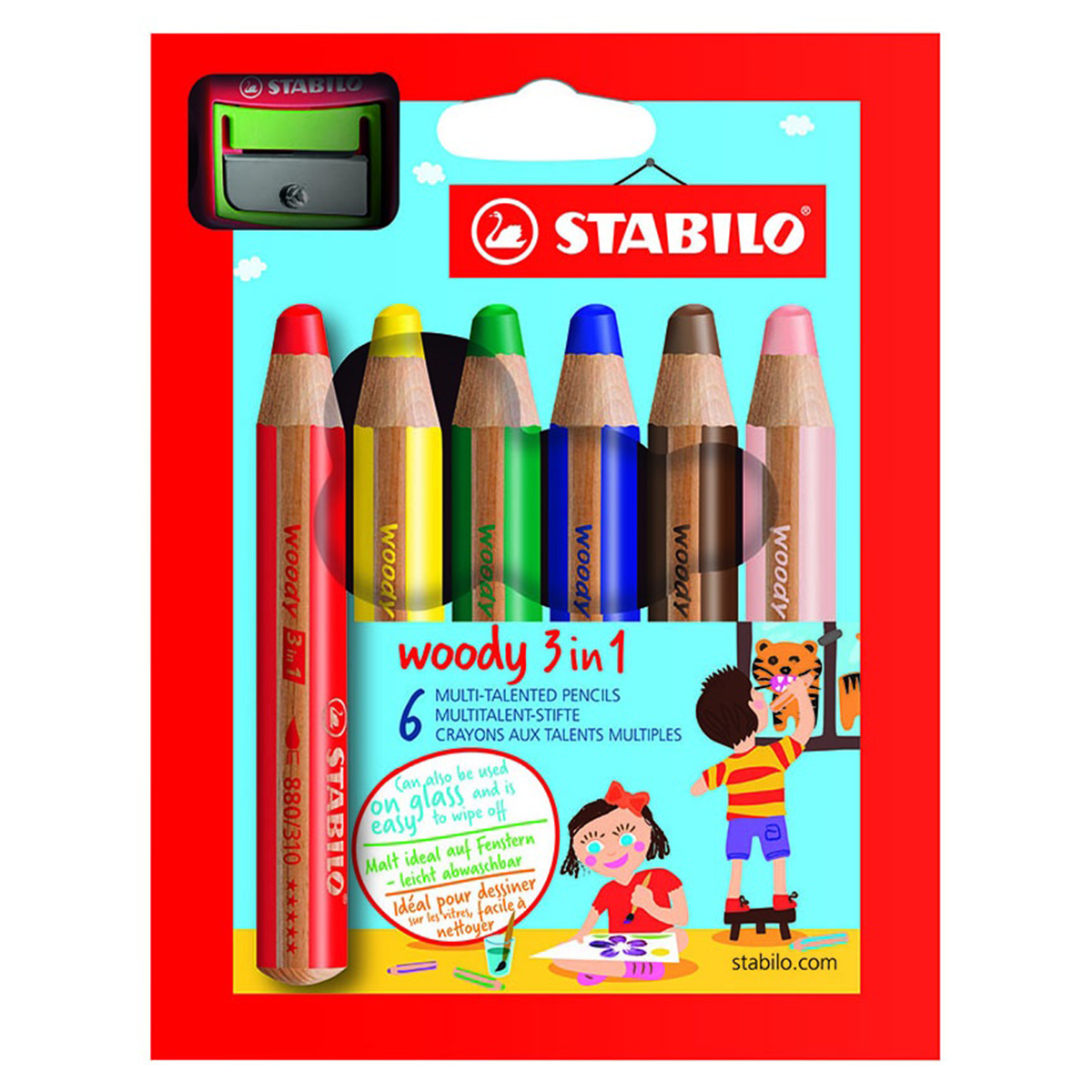 Woody 3-in-1 Coloring Pencils 6-set + sharpener i gruppen Kids / Barnepenner / 3 år+ hos Pen Store (100443)
