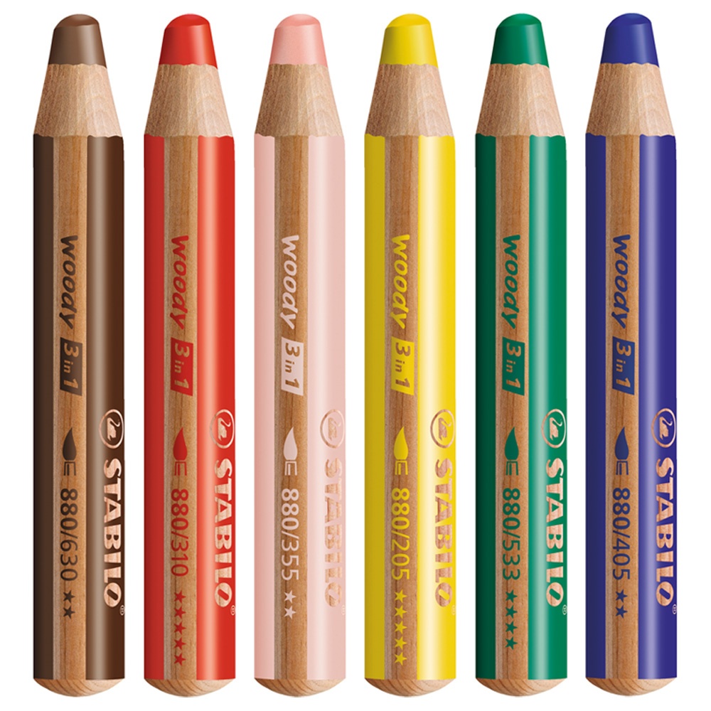 Woody 3-in-1 Coloring Pencils 6-set + sharpener i gruppen Kids / Barnepenner / 3 år+ hos Pen Store (100443)