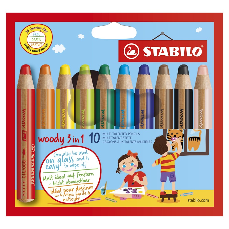 Woody 3-in-1 Coloring Pencils 10-set i gruppen Kids / Barnepenner / Fargeblyanter for barn hos Pen Store (100444)