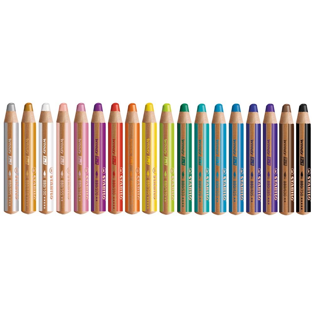 Woody 3-in-1 Coloring Pencils 18-set + sharpener and brush i gruppen Kids / Barnepenner / Fargeblyanter for barn hos Pen Store (100445)