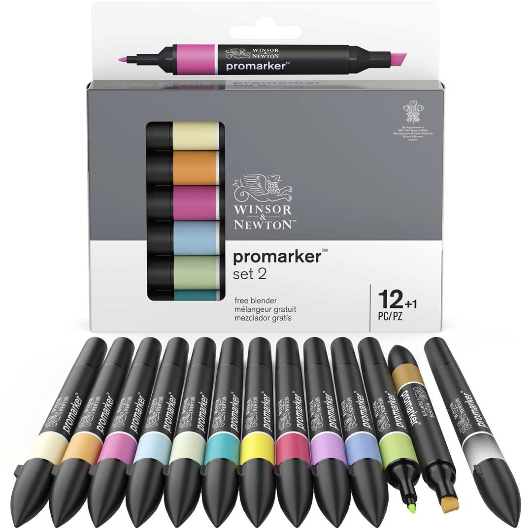 ProMarker 12-set + blender (Set 2) i gruppen Penner / Kunstnerpenner / Tusjpenner hos Pen Store (100545)