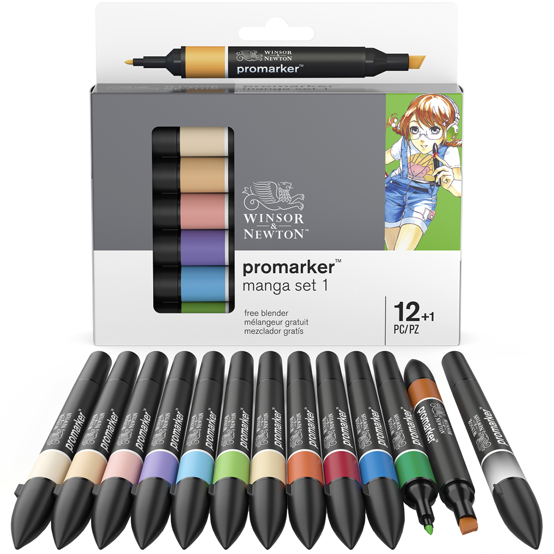 ProMarker 12-set + blender (Manga set 1) i gruppen Penner / Kunstnerpenner / Illustrasjonmarkers hos Pen Store (100558)