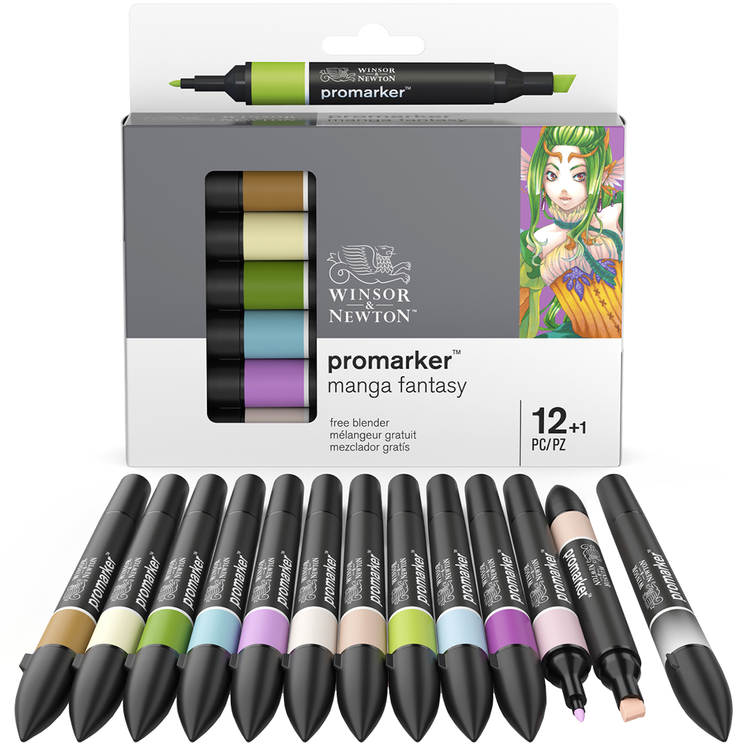 ProMarker 12-set + blender (Manga Fantasy) i gruppen Penner / Kunstnerpenner / Tusjpenner hos Voorcrea (100561)