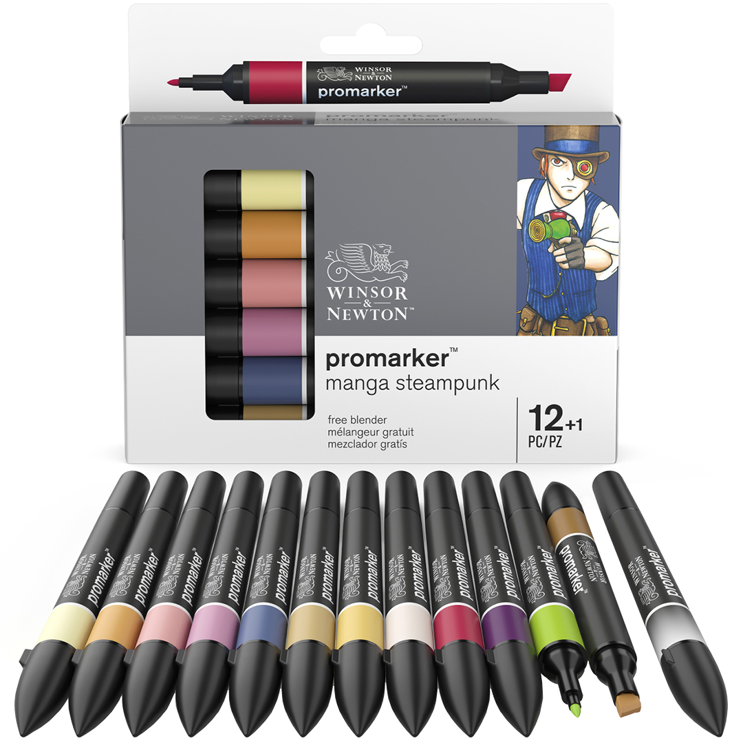 ProMarker 12-set + blender (Manga Steampunk) i gruppen Penner / Kunstnerpenner / Tusjpenner hos Pen Store (100562)
