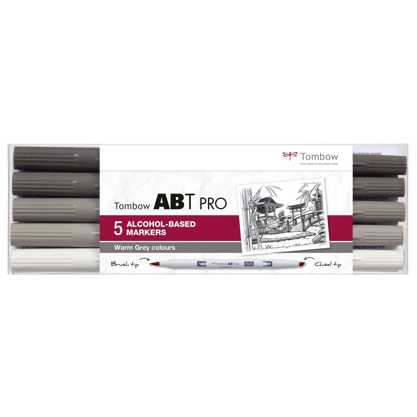 ABT PRO Dual Brush Pen 5-set Warm Grey i gruppen Penner / Kunstnerpenner / Penselpenner hos Pen Store (101258)