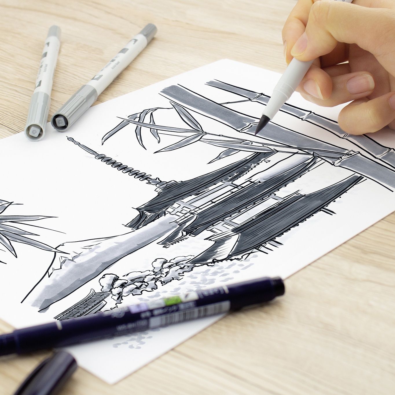 ABT PRO Dual Brush Pen 5-set Cold Grey i gruppen Penner / Kunstnerpenner / Illustrasjonmarkers hos Pen Store (101259)