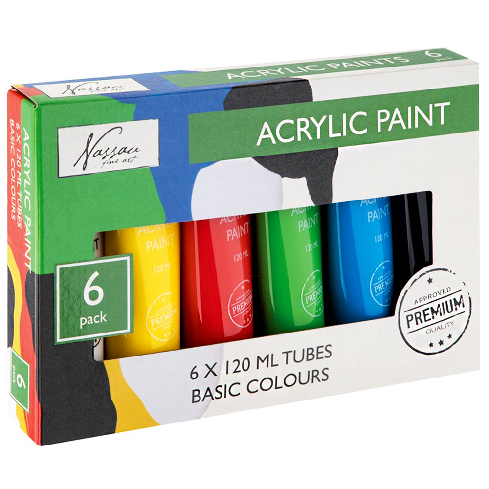 Nassau Fine Art Akrylfarge 120 ml 6-sett Basic