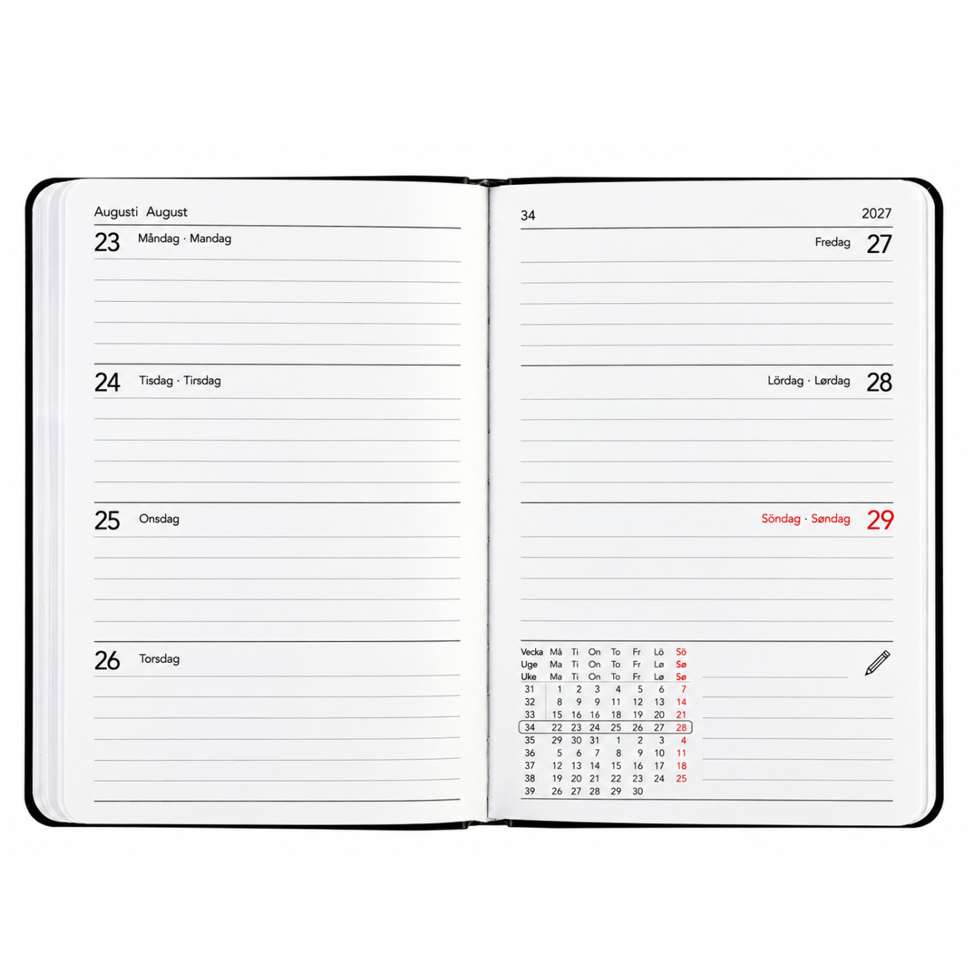 Kalender Björn 2027 A6 Weekly Horisontell Dueblå