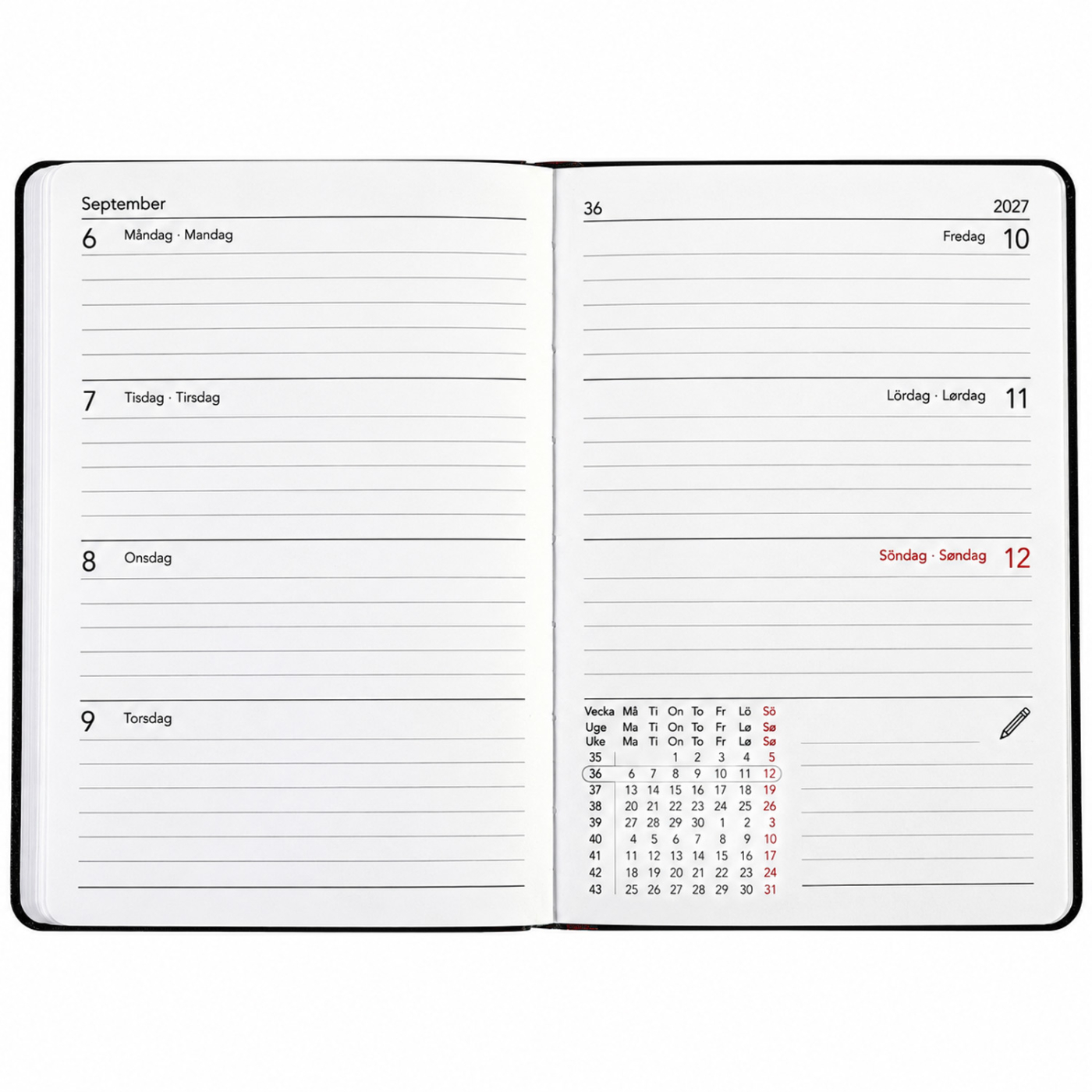 Kalender Björn 2027 A5 Weekly Horisontell Tranebærrød
