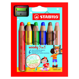 Woody 3-in-1 Fargeblyanter 6-sett + blyantspisser i gruppen Kids / Barnepenner / Fargeblyanter for barn hos Pen Store (100443)