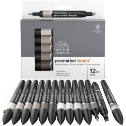 BrushMarker Neutral tones 12-set + Blender i gruppen Penner / Kunstnerpenner / Illustrasjonmarkers hos Pen Store (100556)