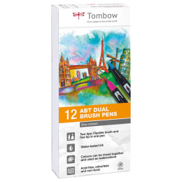 ABT Dual Brush pen 12-set Grey i gruppen Penner / Kunstnerpenner / Penselpenner hos Pen Store (101093)