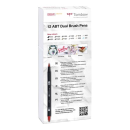 ABT Dual Brush pen 12-set Grey i gruppen Penner / Kunstnerpenner / Penselpenner hos Pen Store (101093)