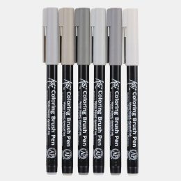 Koi Colouring Brush Pen 6-set Gray i gruppen Penner / Kunstnerpenner / Penselpenner hos Pen Store (102309)