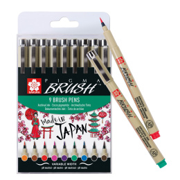 Pigma Micron Brush Color 9-pakke i gruppen Penner / Skrive / Fineliners hos Pen Store (103307)