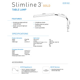 Slimline 3 LED Table Lamp Gold i gruppen Hobby & Kreativitet / Hobbytilbehør / Belysning hos Pen Store (132489)