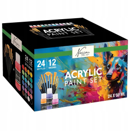 Akrylsett 24 farger (59 ml) + 12 pensler i gruppen Kunstnermateriell / Kunstnerfarge / Akrylmaling hos Pen Store (134423)