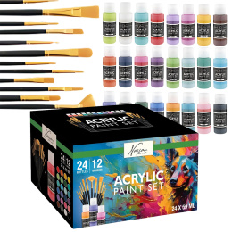 Akrylsett 24 farger (59 ml) + 12 pensler i gruppen Kunstnermateriell / Kunstnerfarge / Akrylmaling hos Pen Store (134423)