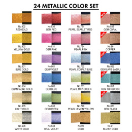 Gansai Tambi Aquarelle 24-set Metallic i gruppen Kunstnermateriell / Kunstnerfarge / Akvarellmaling / Akvarellmaling i kopp hos Pen Store (135536)