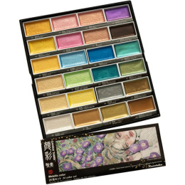 Gansai Tambi Aquarelle 24-set Metallic 2 i gruppen Kunstnermateriell / Kunstnerfarge / Akvarellmaling / Akvarellmaling i kopp hos Pen Store (135538)
