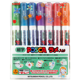Posca PC-3M Glitter 7-sett i gruppen Penner / Kunstnerpenner / Akrylmarkers hos Pen Store (136460)