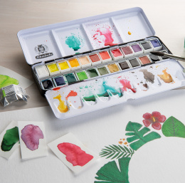 Akademie Aquarell Half Pans 24-set i gruppen Kunstnermateriell / Kunstnerfarge / Akvarellmaling / Akvarellmaling i kopp hos Pen Store (137802)