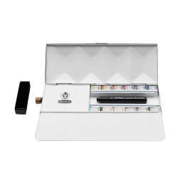 Horadam Aquarell Half Pans 12-set + watertank i gruppen Kunstnermateriell / Kunstnerfarge / Akvarellmaling / Akvarellmaling i kopp hos Pen Store (137803)