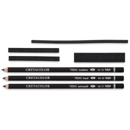 Nero Deep Black sett 7 delar i gruppen Kunstnermateriell / Kritt og blyanter / Kullpenner og kull hos Pen Store (138029)