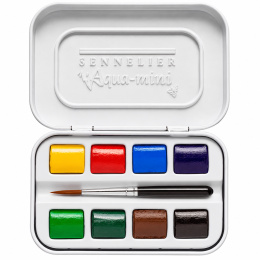 l'Aquarelle Aqua-mini Akvarellsett 8 halvkopper + pensel i gruppen Kunstnermateriell / Kunstnerfarge / Akvarellmaling / Akvarellmaling i kopp hos Pen Store (138036)